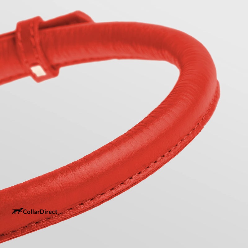 CollarDirect Rolled Leather Dog Collar, Soft Padded Round Puppy Collar, Handmade Genuine Leather Collar Dog Small Large Cat Collars 13 Colors (13-16 Inch, Red Textured) - Image 2